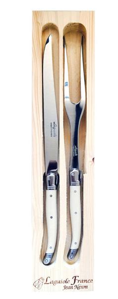 Laguiole Carving Set in Wood Box - Ivory and Steel - Fishes & Loaves