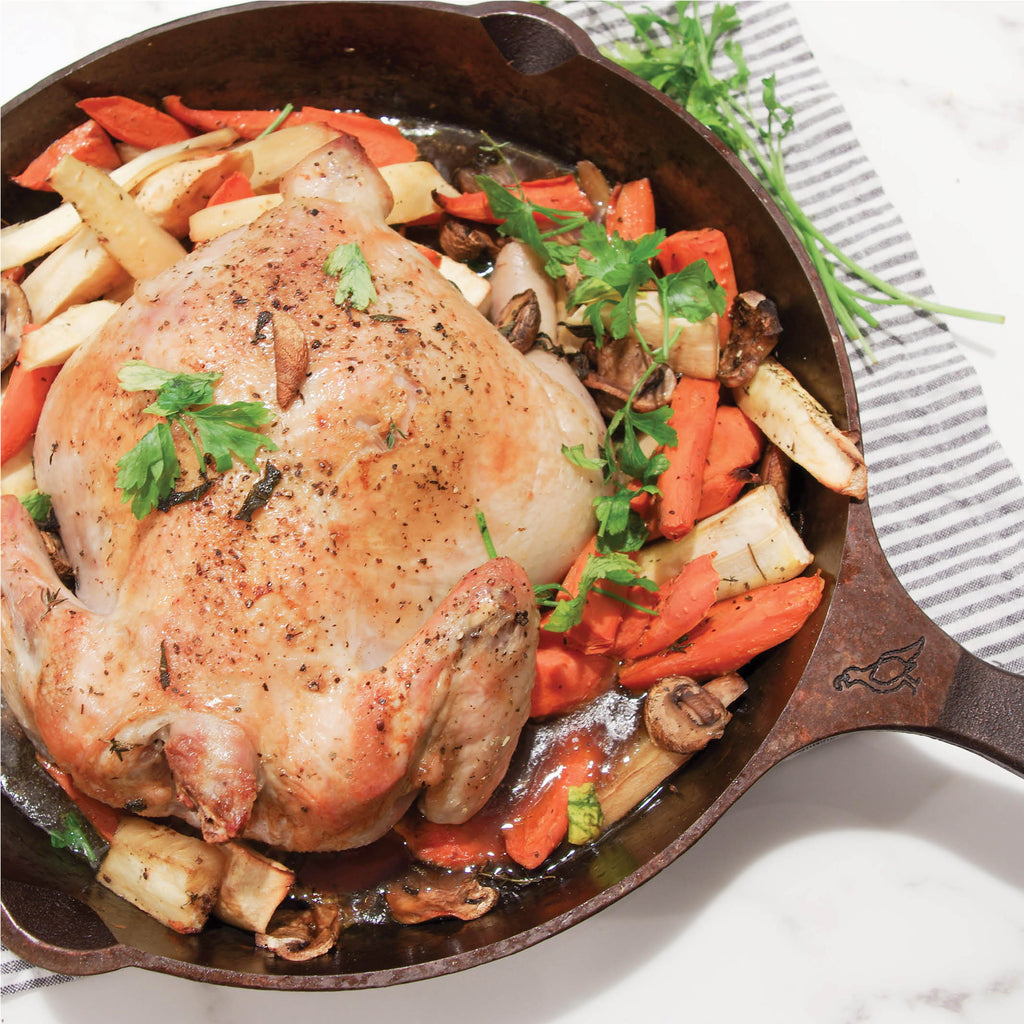Cast-Iron Skillet Roasted Chicken with Root Vegetables